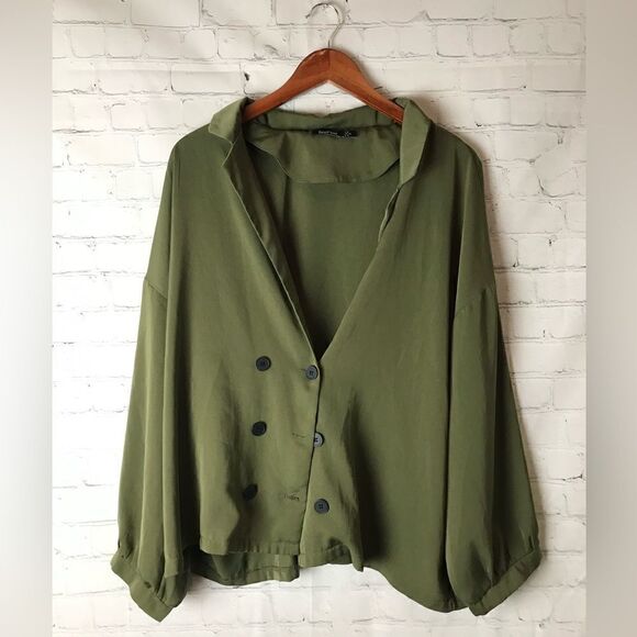 Boohoo Green Blazer Silk Size 14 - Picture 1 of 5